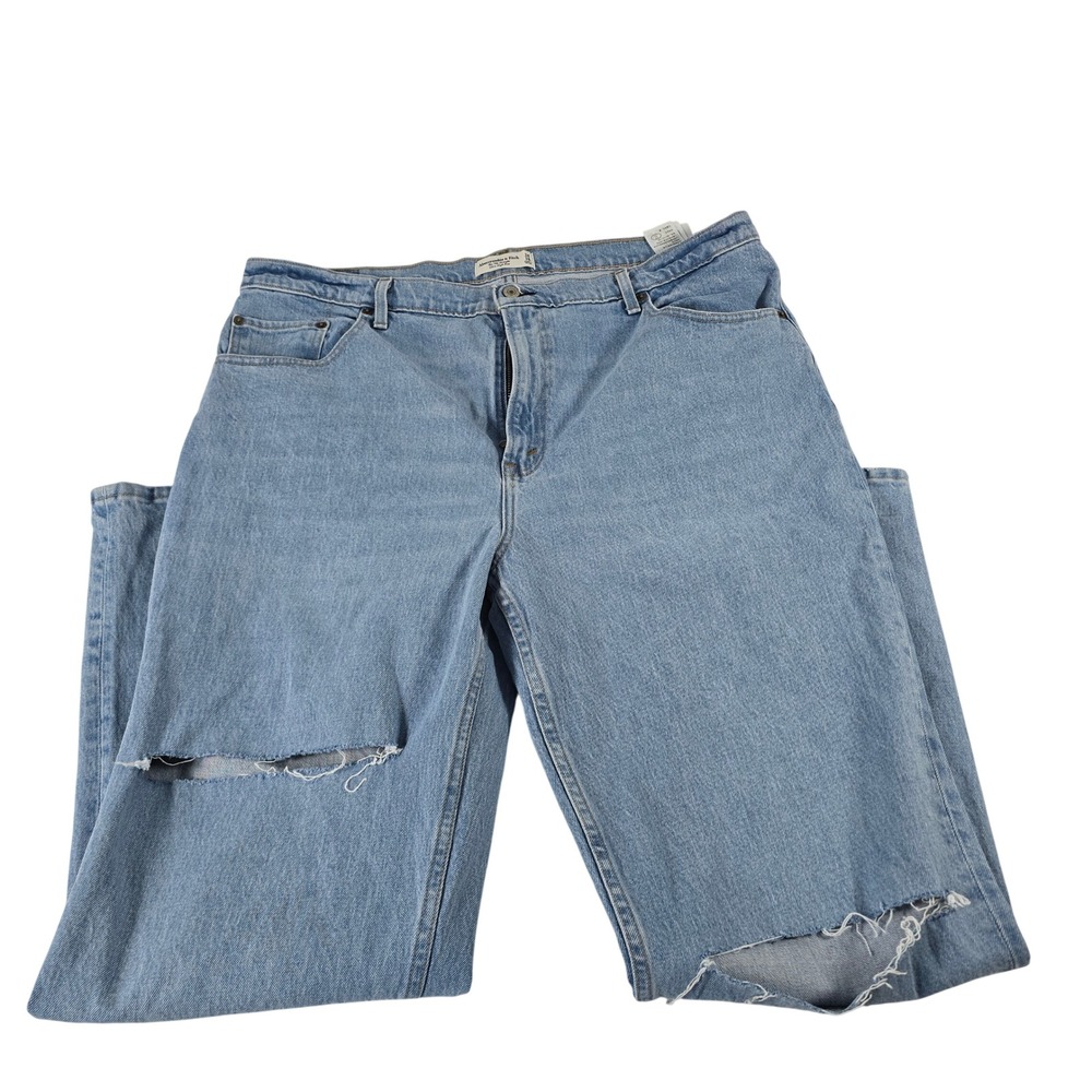 Abercrombie & Fitch The 90s Straight Ultra High Rise Distressed Jean 34 18 Light